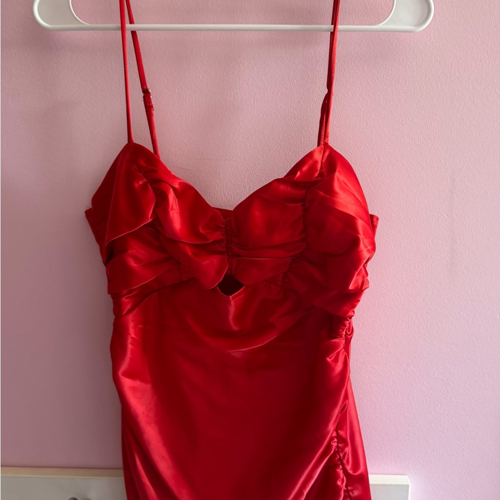 Red Satin Spaghetti Strap Dress